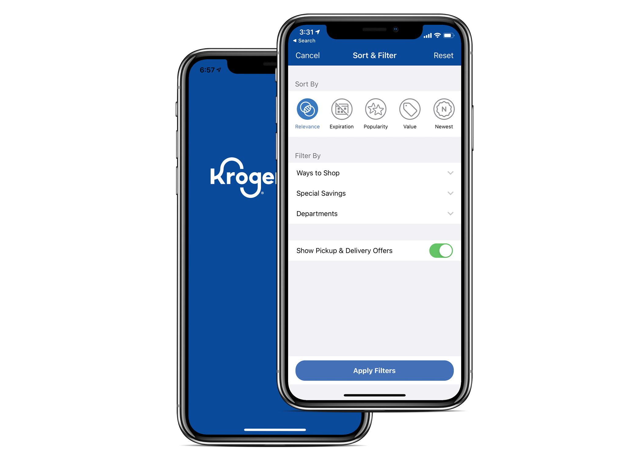 Kroger Coupon Filters screen